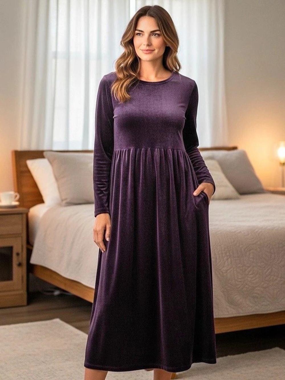 Jacqueline Ferrar Purple Velvet Long Sleeve Maxi Dress Size 16